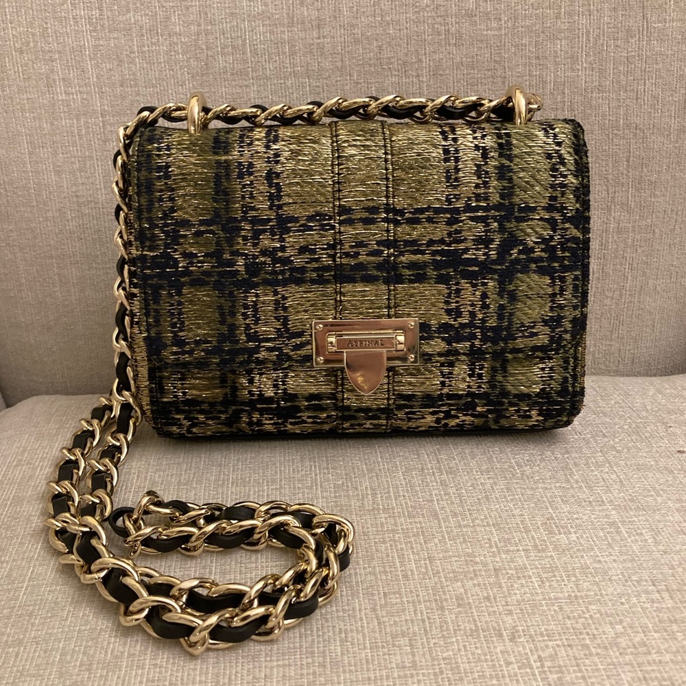 Aspinal of London Lottie Bag - Verdant Green Metallic Tweed